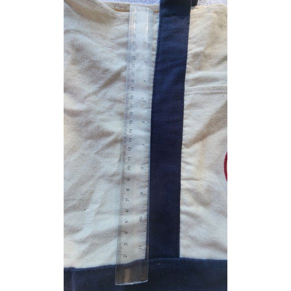 Trader Joes Reusable Canvas Cloth Tote Bag Grocery Navy Red Recycle Trendy - Picture 3 of 14